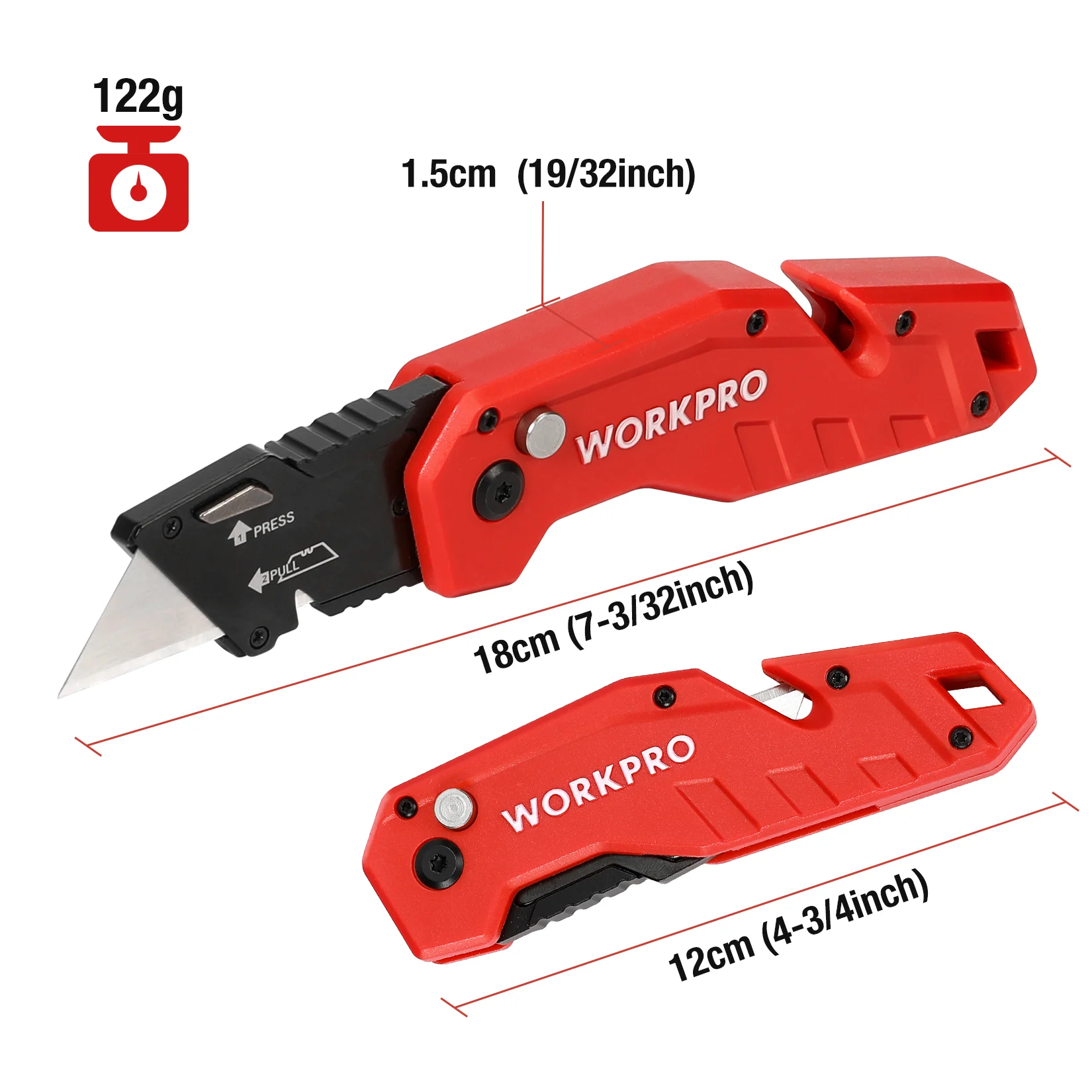 WORKPRO Folding Utility Knife With 10pcs Blades Quick Change Blade Wire Stripper Built in Handle Multifunctional Pocket Knife
