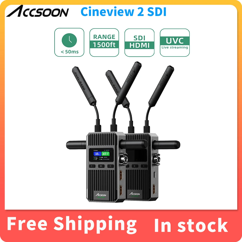 

Accsoon Cineview 2 SDI Dual Band HDMI SDI UVC Livestreaming Wireless Video Transmission Up to 4 Devices 450m Range 0.05s Latency