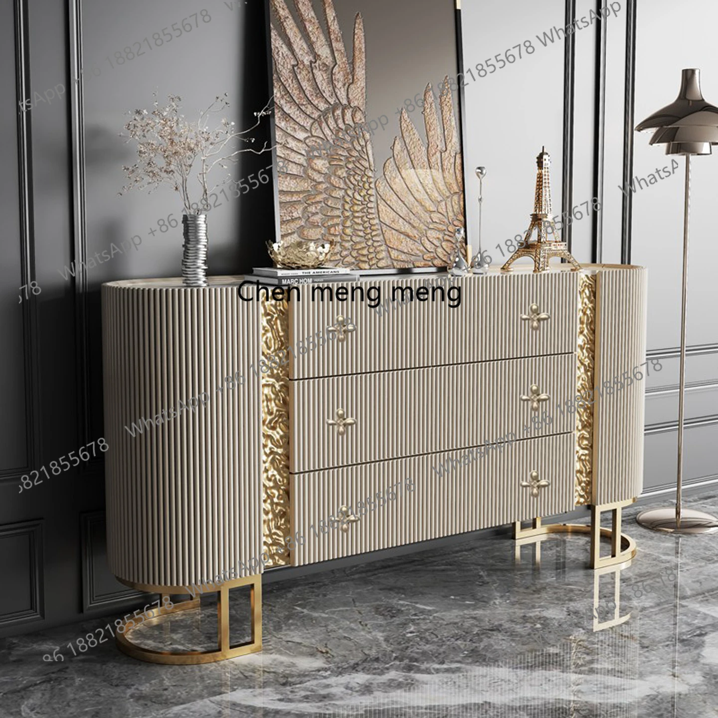 

Итальянский входной шкаф с вертикальным узором, золотая металлическая ножка, входная перегородка, обеденная сторона, украшение для гостиной, шкаф