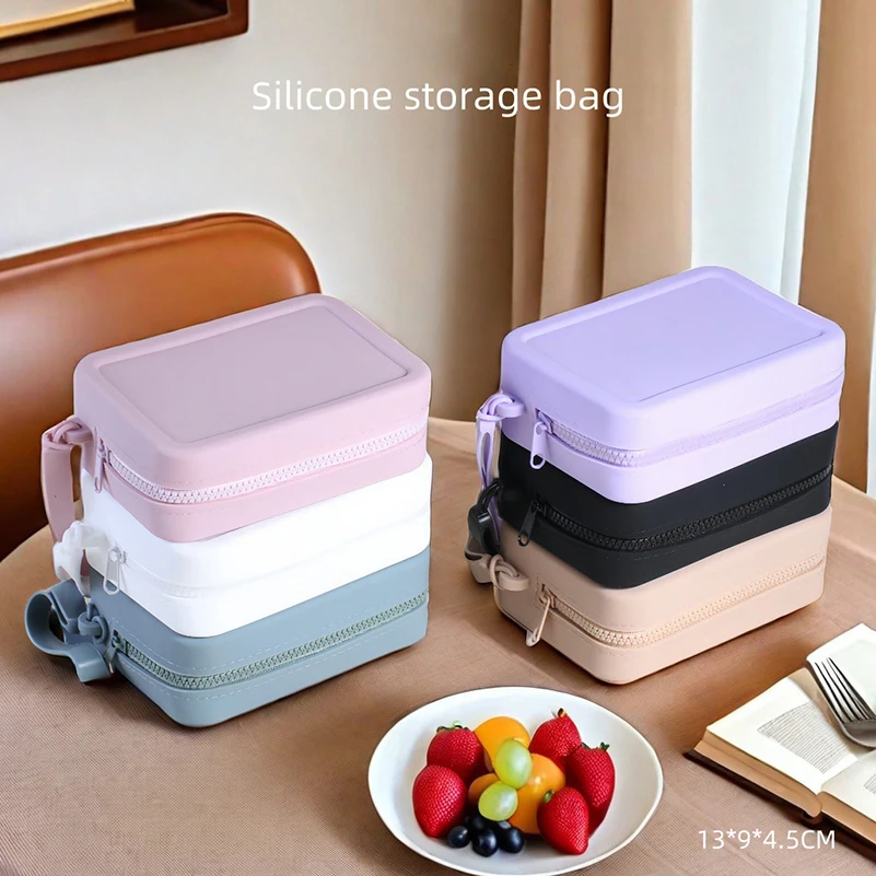 5pcs Coin Purses Silicone Plain Rectangle Shaped Sweet Ear Line Waterproof Protable Storage Bag With Wrist