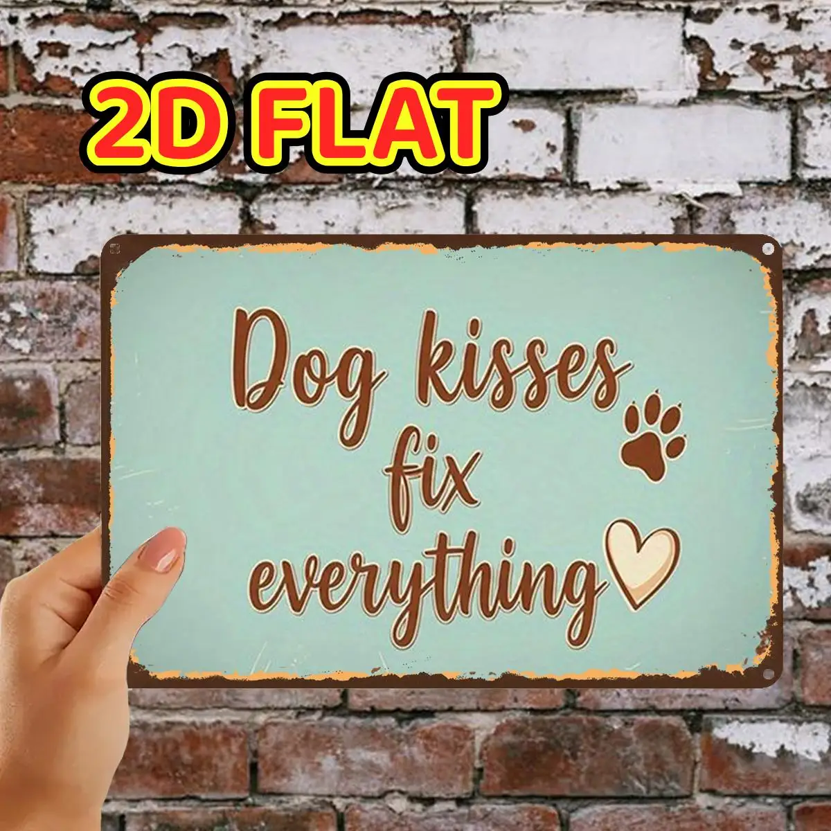 CIFbuy Vintage Funny Dog Kisses Cure All Aluminum Wall Art Waterproof Wear Resistant Home Office Garden Bathroom Gift Decor