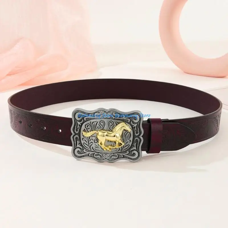 

573B Cowboy Belts For Men Western Vintage Western Belt Running Horse Belt Buckle Belt