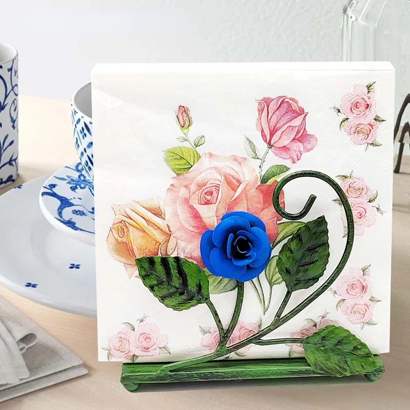 

European Iron Art Flower Kitchen Napkin Holde Dining Table Vertical Paper Seat Storage Coffee Shop Teahouse Hotel Tissue Boxes