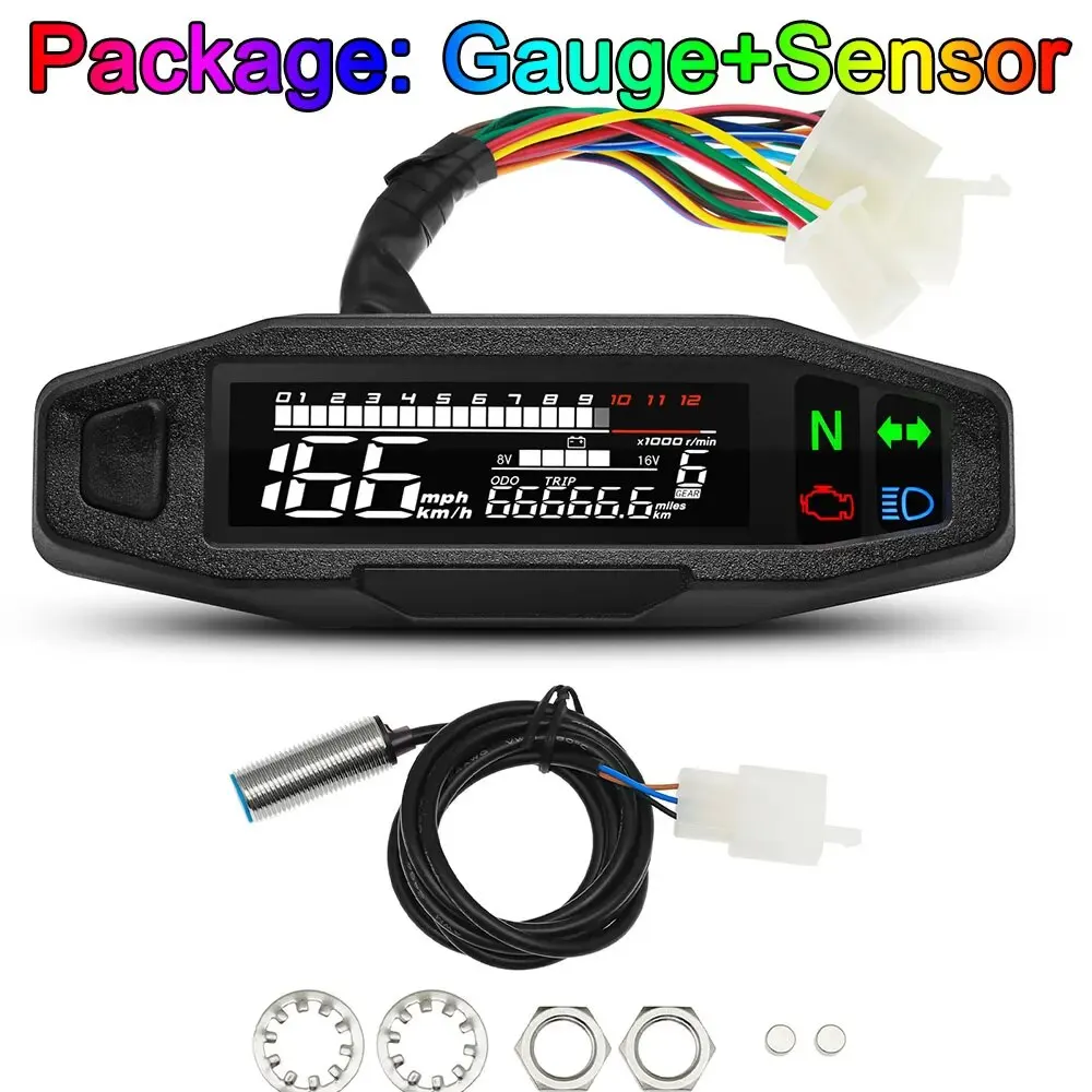 AD Universele motorfietssnelheidsmeter Digitale snelheidsmeter LED-toerenteller Dashboard Instrumentenpaneelmeter LCD-scherm Y-beugel