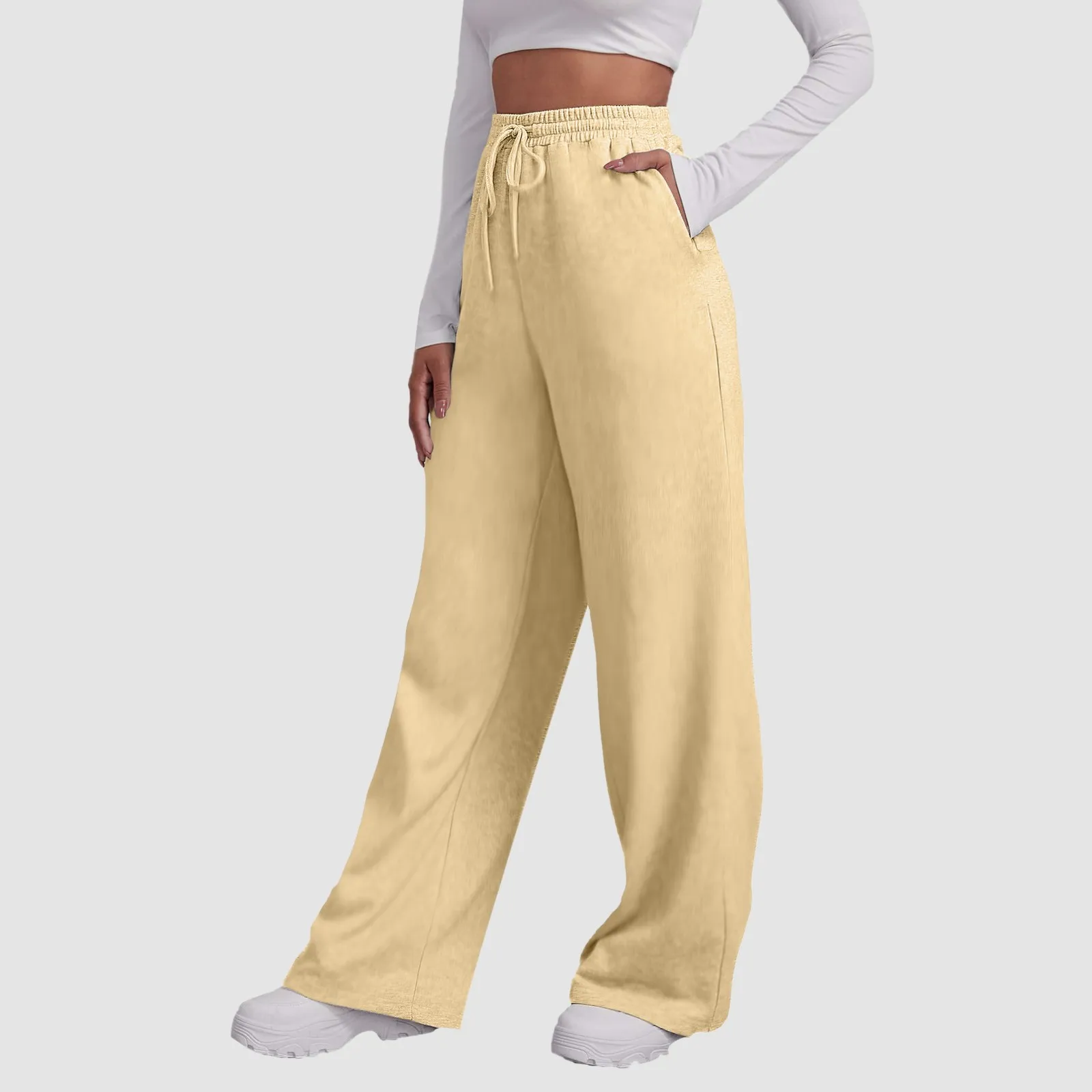 

Wide Leg Pants For Women's Fleece Lined Sweatpants Straight Pants Bottom All-Math Plain Fitness Joggers Pants Travel Basic