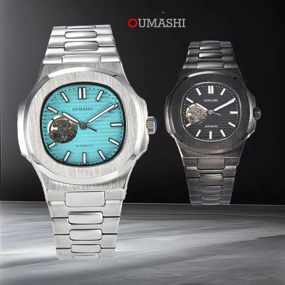 OUMASHI 41mm Men's Watch NH38 Automatic Watch Mechanical Hollow Out Dial Sapphire Glass Stainless Steel Waterproof Watch