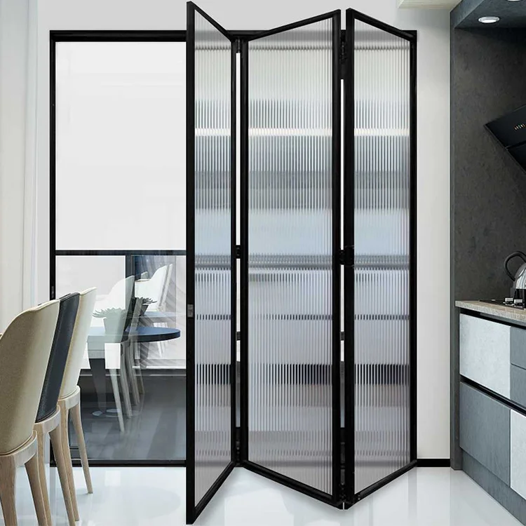 Factory custom frosted glass sliding folding partition door ultra-thin aluminum folding door system