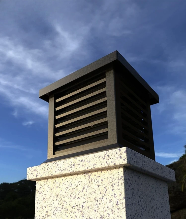 Aluminum alloy villa roof chimney cap square flue ventilation smoke exhaust rain louver windproof cap