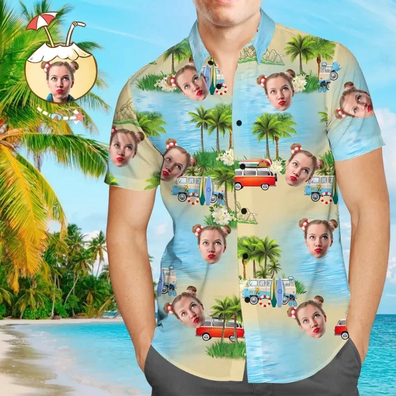 

All Over Print Custom Photo Hawaii Shirts Family Personalized Custom Face Unisex Hawaiian Beach Shirt Gift For Family Members