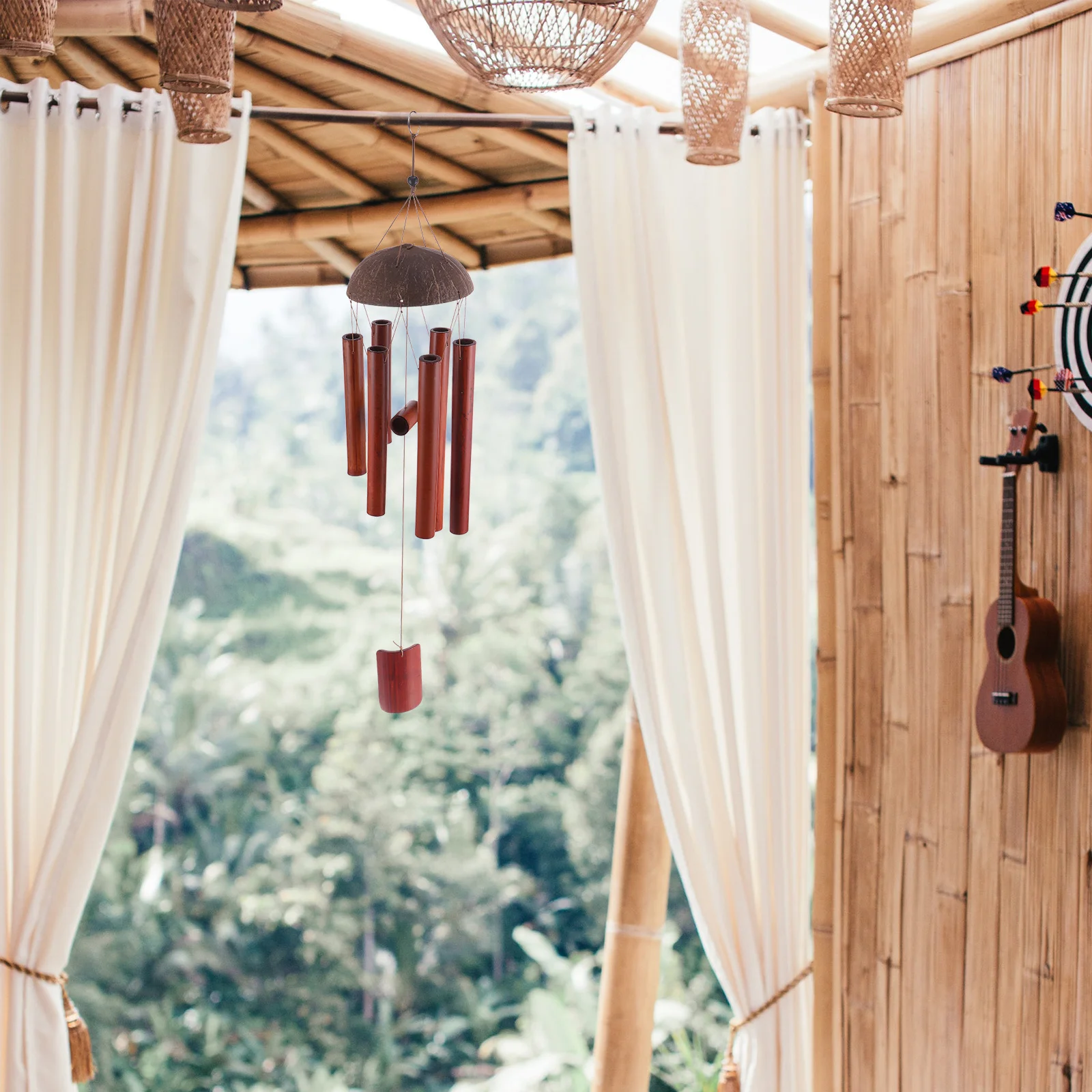 

1pc Bamboo Wind Chimes Coconut Shell Hanging Decor For Home Office Garden Creative Wind Bell Wooden Hanging Decoration