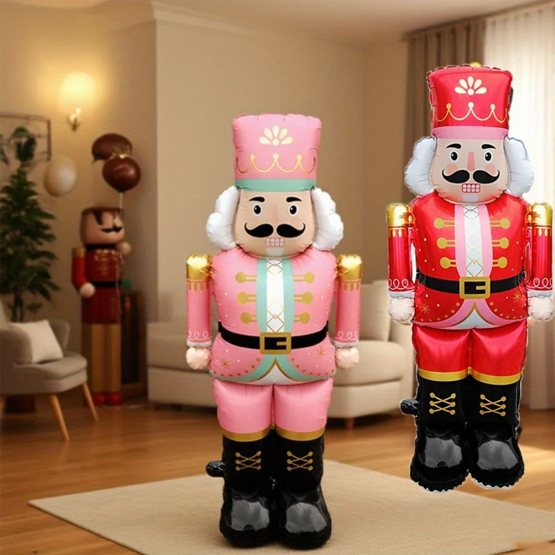 1 بالون كسارة البندق مقاس 48 بوصة لعيد الميلاد، زينة جو حفلات أعياد الميلاد باللون الوردي والأحمر، دعائم للمناسبات الداخلية/الخارجية #1