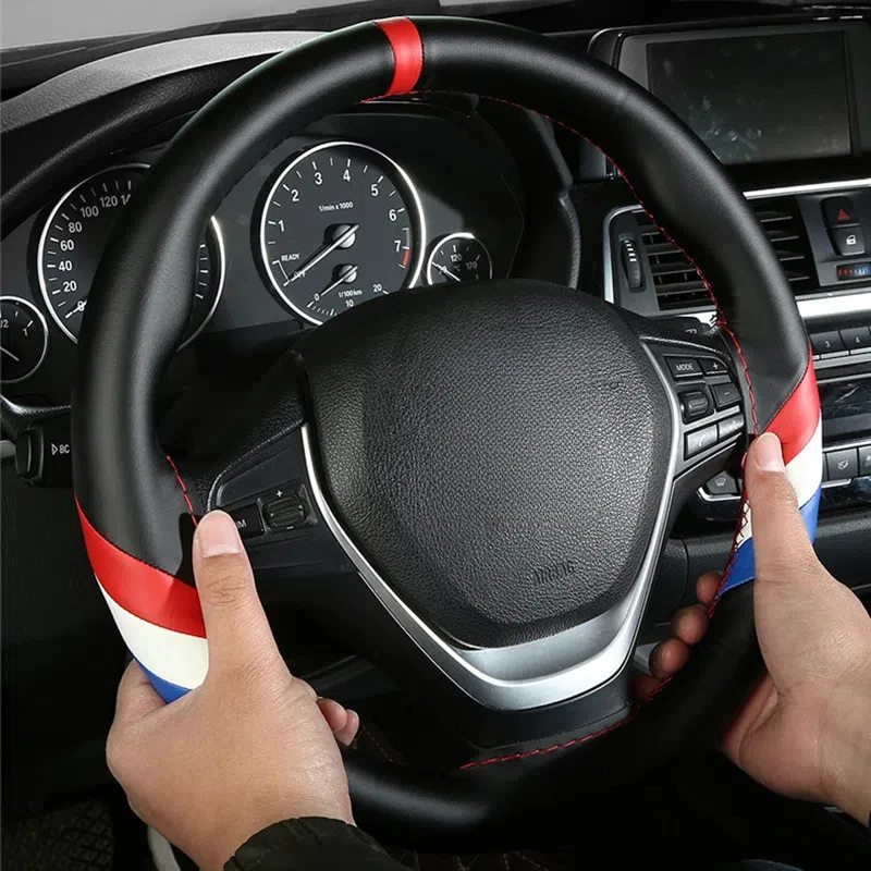 Fashion Sports Hand-stitched Car Steering Wheel Braid Cover Soft Non-slip Auto Interior Accessories With Needle And Thread