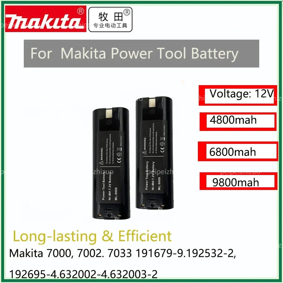 

7.2V 6800mAh Ni-MH Battery Replacement For Makita 7000 7002 7033 191679-9 192532-2 192695-4 632002-4 632003-2 7.2V Battery L50