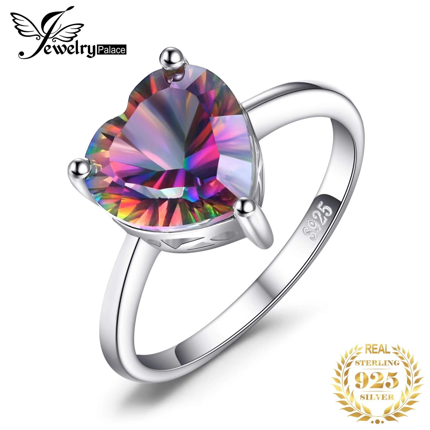 JewelryPalace 4.3ct Natural Rainbow Mystic Quartz 925 Sterling Silver Wedding Engagement Solitaire Ring dla kobiet New Arrival