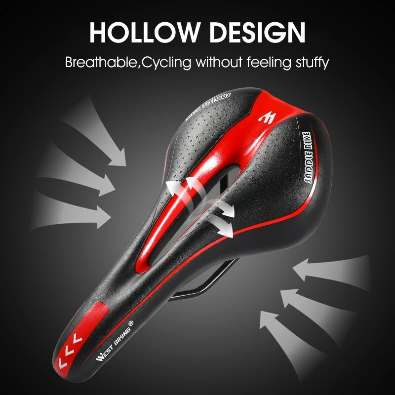 WEST BIKING Comfortable Bicycle Saddle Mountain Bike PU Leather Cycling Seat Sponge Shockproof Cushion Multicolor Road Bike Part