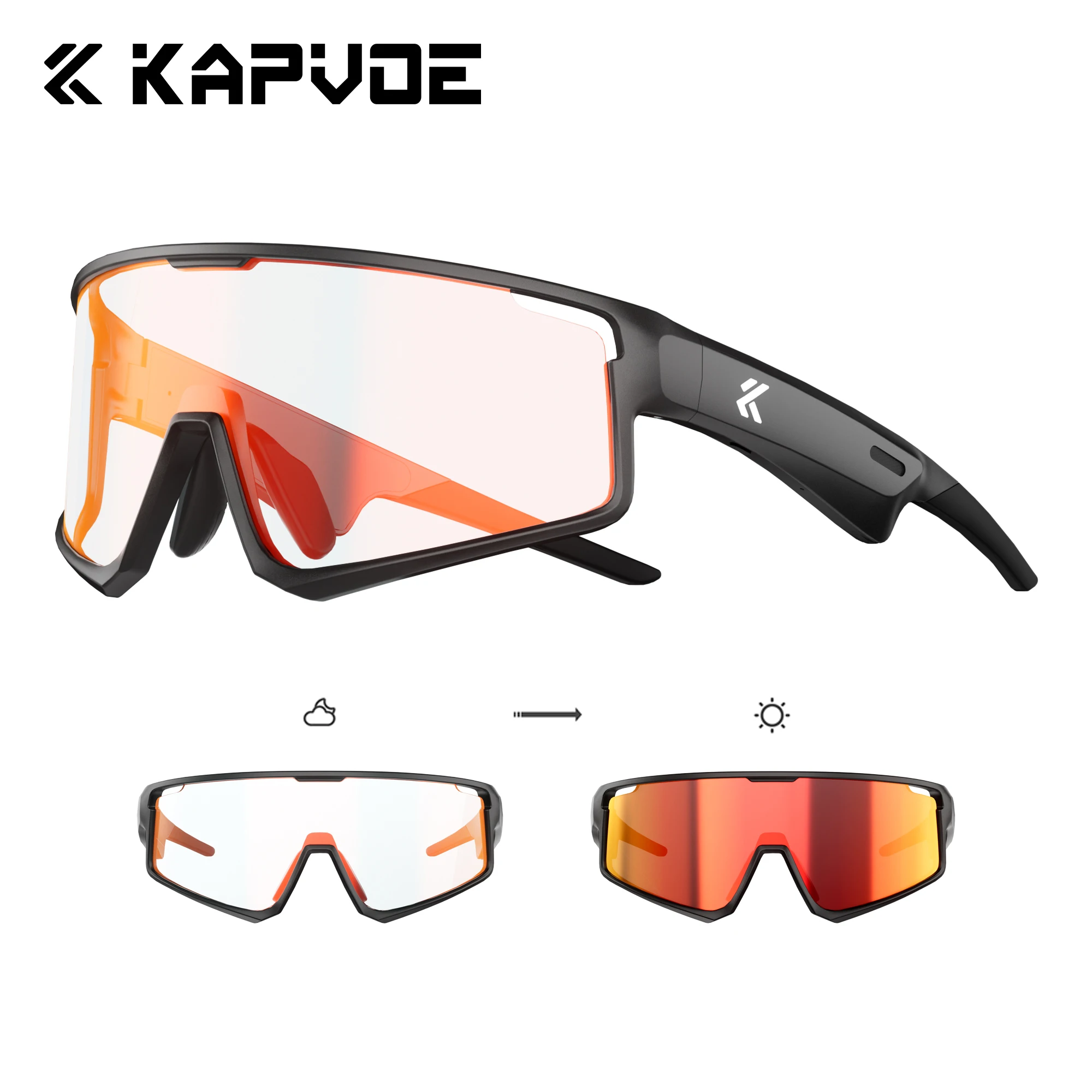 

KAPVOE Bluetooth Photochromic Sports Glasses Unisex Stylish Outdoor Sunglasses Suitable for Running, Hiking Cycling, and Driving