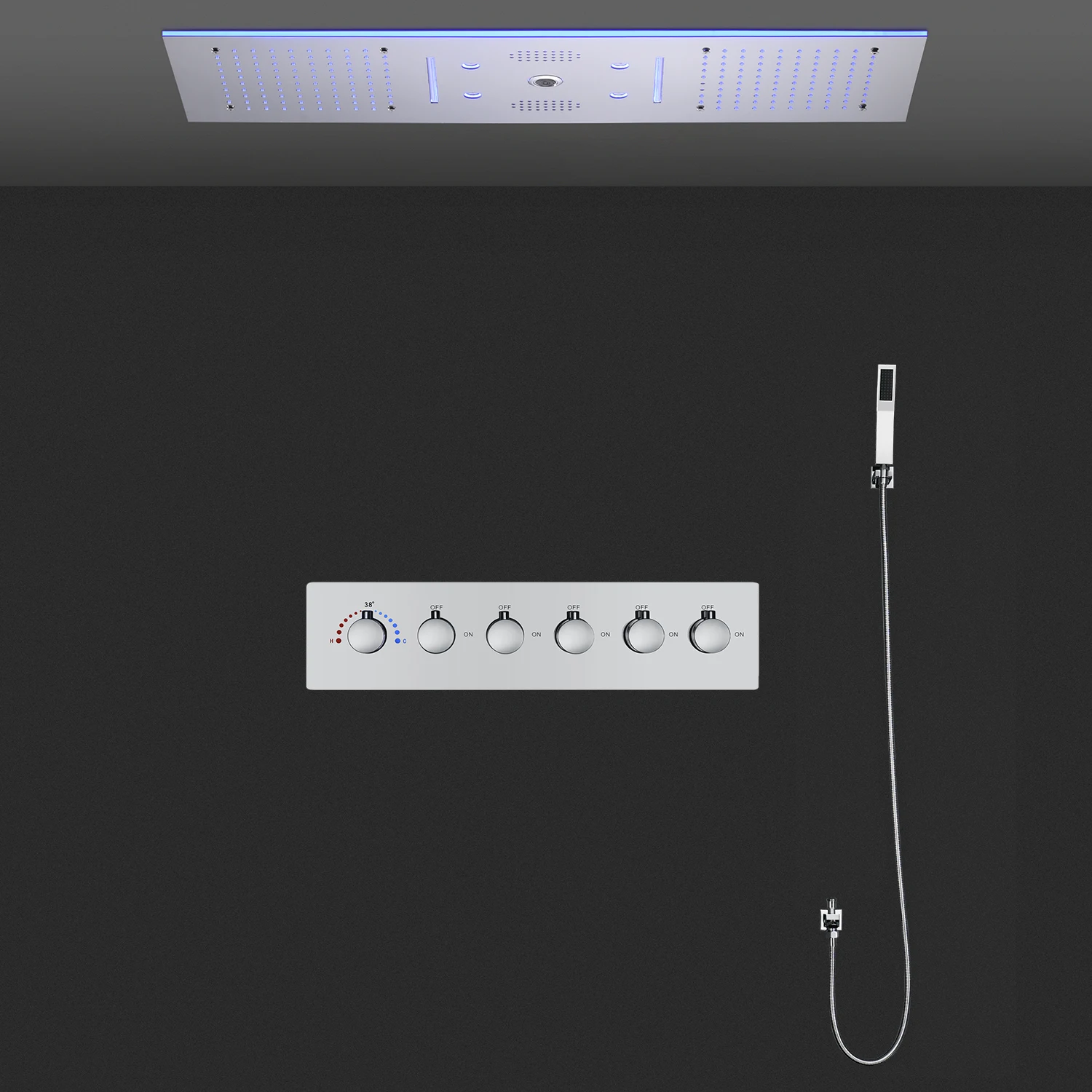 Bathroom Ceiling Concealed 36x12Inch 900x300mm Bluetooth Music LED Shower Head Panel Kit Thermostatic Mixer Valve