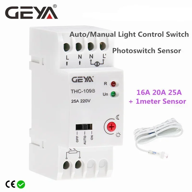 GEYA THC-109B Auto or Manual On Off Photocell Light Controller Switch with Sensor 16A 25A AC220V Light controlled switch