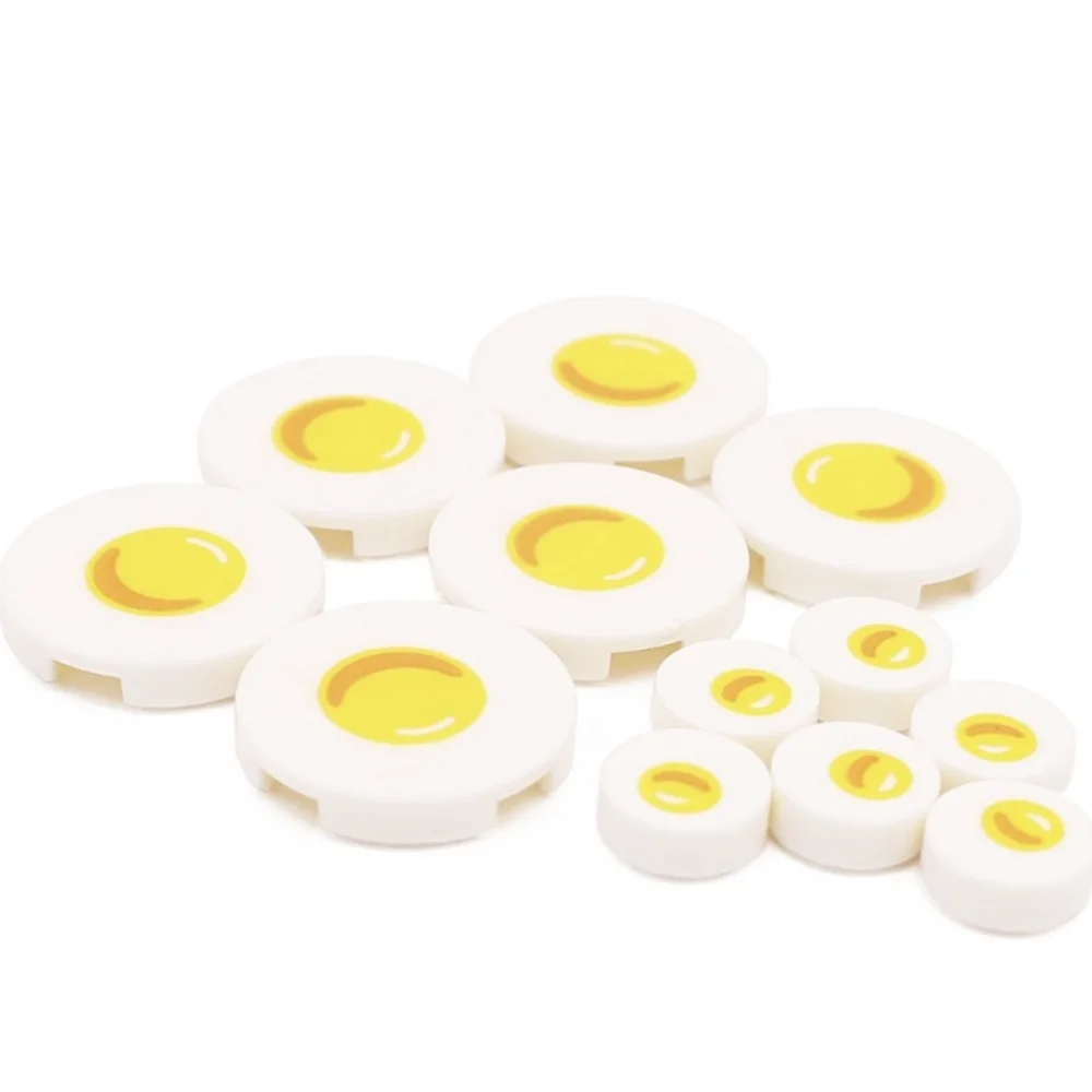 MOC 10PCS Printed 98138 Fried Egg Breakfast Pattern Building Blocks Printed Compatible Bricks Particle DIY Toy Children Kid Gift