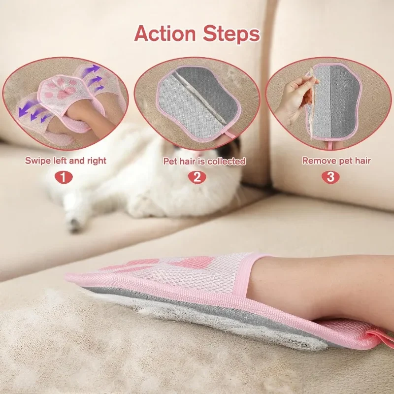 1. Pet Hair Removal Gloves for Dogs and Cats, Reusable Cute Cat Hair Removal Gloves for Clothing, Sofas, Carpets, and Car Seats - Image 5