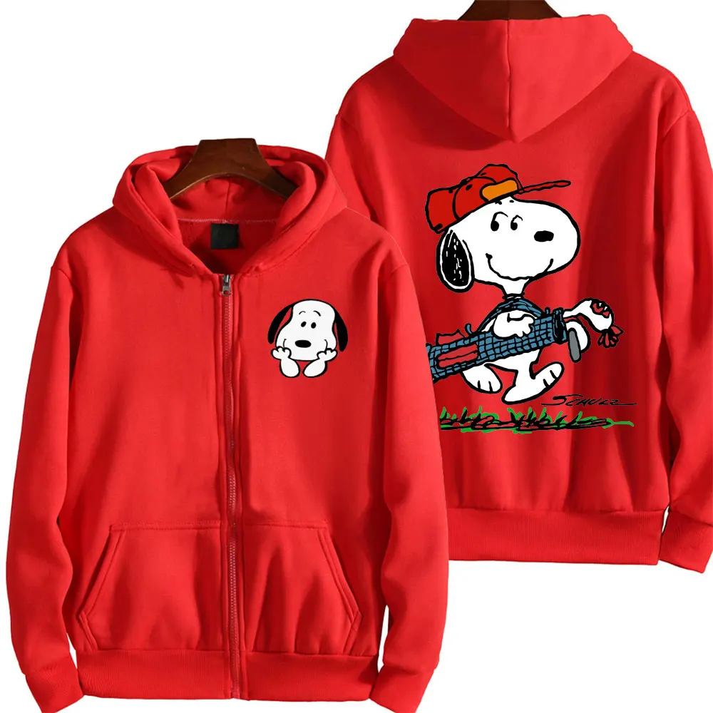 Snoopy Cartoon Men Zipper Hoodie Jacket 2024 New Fashion Spring Autumn White Women Sweatshirt Coat Japanese Anime Couple Clothes