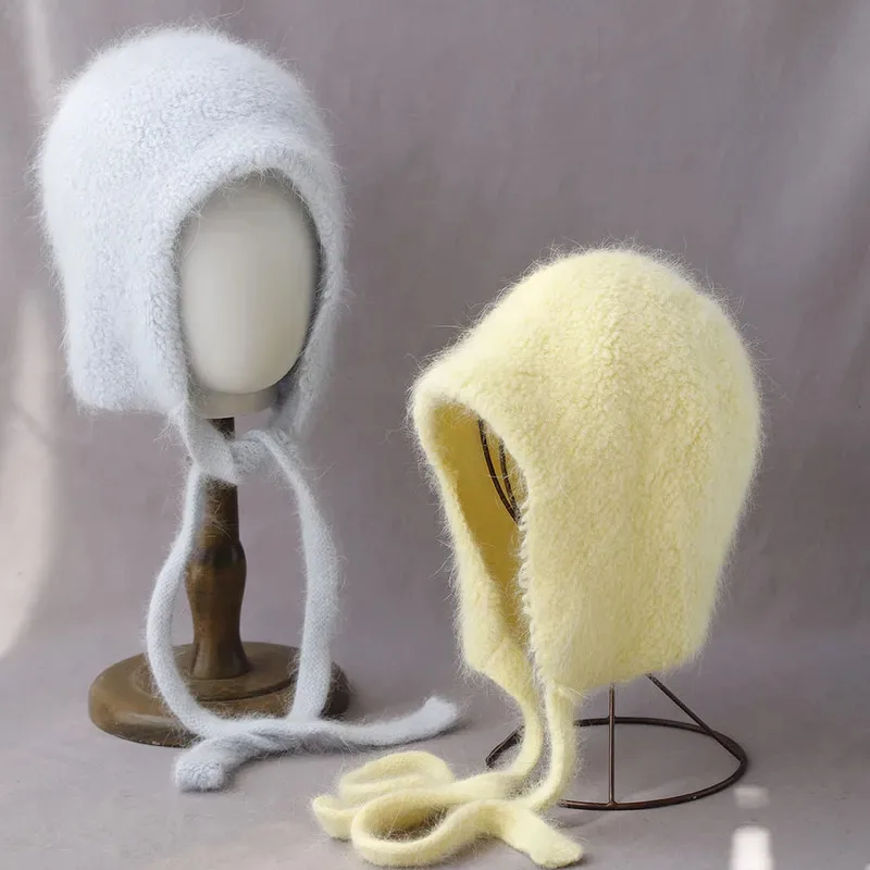 

Hat Earflap Women Winter Angora Knit Beanie Warm Accessory For Cold Weather Autumn Outdoor Skiing Holiday
