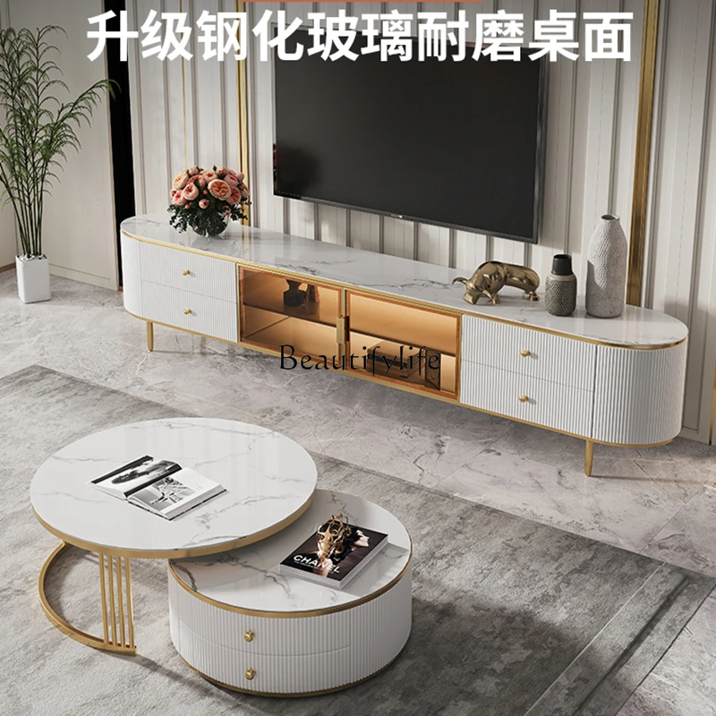 Modern simple living room small apartment light luxury rock panel TV cabinet coffee table combination