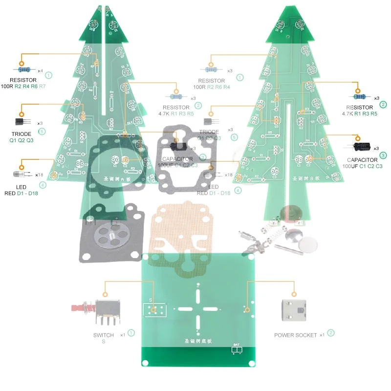 DIY Electronic Science Kit 3D Christmas Tree Soldering Practice Set for Kids Teens STEM Educational Activities