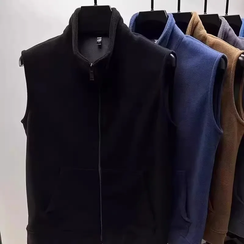 

Double-Sided Fce Lined Loose Fit Stand Collar Vest for Men Warm Workwear Autumn Winter Outerwear Casual Thi Zipper