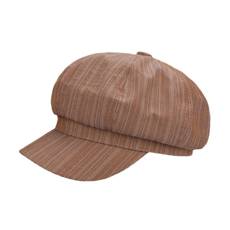 Baret Hoeden Voor Vrouwen Katoen Achthoekige Zonnescherm Casual Krantenjongen Pet Schilder Hoed Vrouwelijke Eenvoudige Gestreepte Casual Vintage