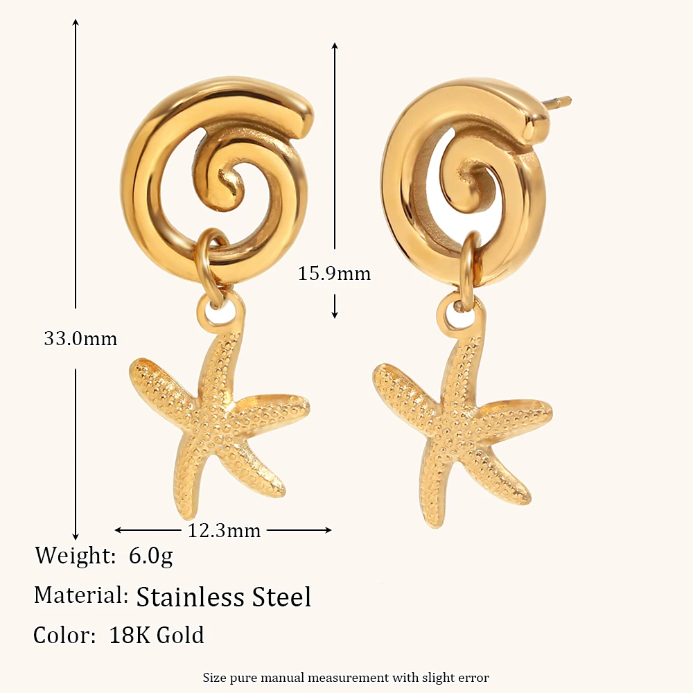 La.Muses Stainless steel Doughnut Vortex Sshaped Starfish Splicing Earrings Woman Waterproof Cережки Jewellery 2024