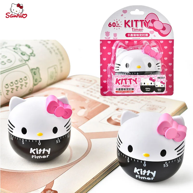 Kawaii Hello Kittys Anime Peripheral Kitchen Series Cartoon Cute Timer Kitchen Cooking Learning Work Timer 60 Minutes Present