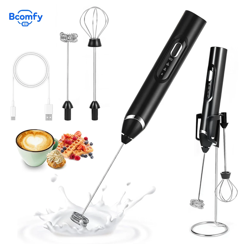 Wireless Milk Frother Mini Electric Handheld Foam Maker Coffee Whisk Mixer USB Rechargeable 3 Speed Milk Foam Machine Egg Beater
