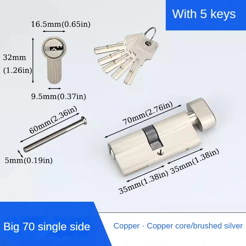 European Standard All Copper Lock Core,anti-theft Lock Core At The Entrance of The Door,indoor and Outdoor Brass Door Lock 5keys