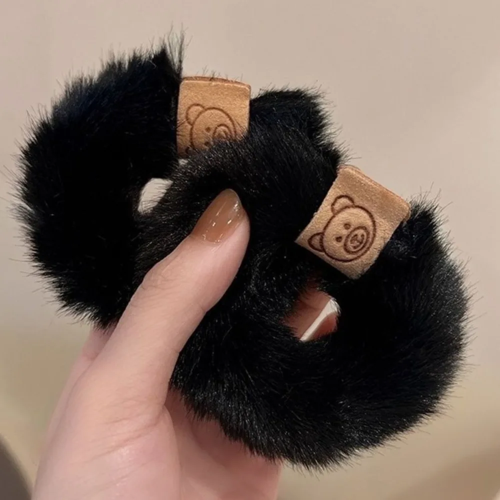 Korean Autumn Winter Plush Patch Bear Towel Ring Hair Tie Korean Style Hair Accessories Headband Thick High Elastic Hair Rope