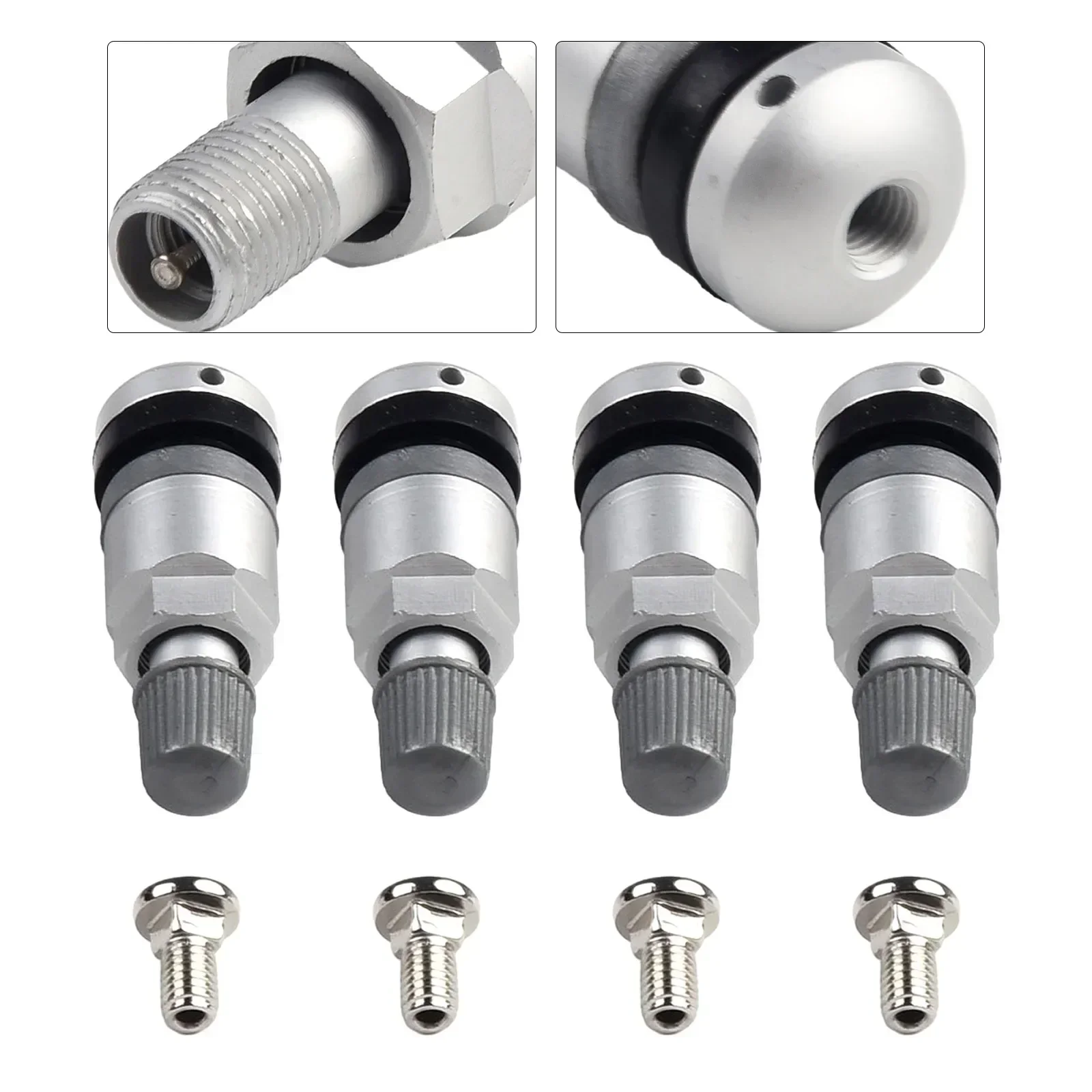 4pcs TPMS Tire Pressure Sensor Valve Stem Repair Kits For BMW- 5 Series Silver Metal Tire Pressure Sensor Wheels Car Accessories