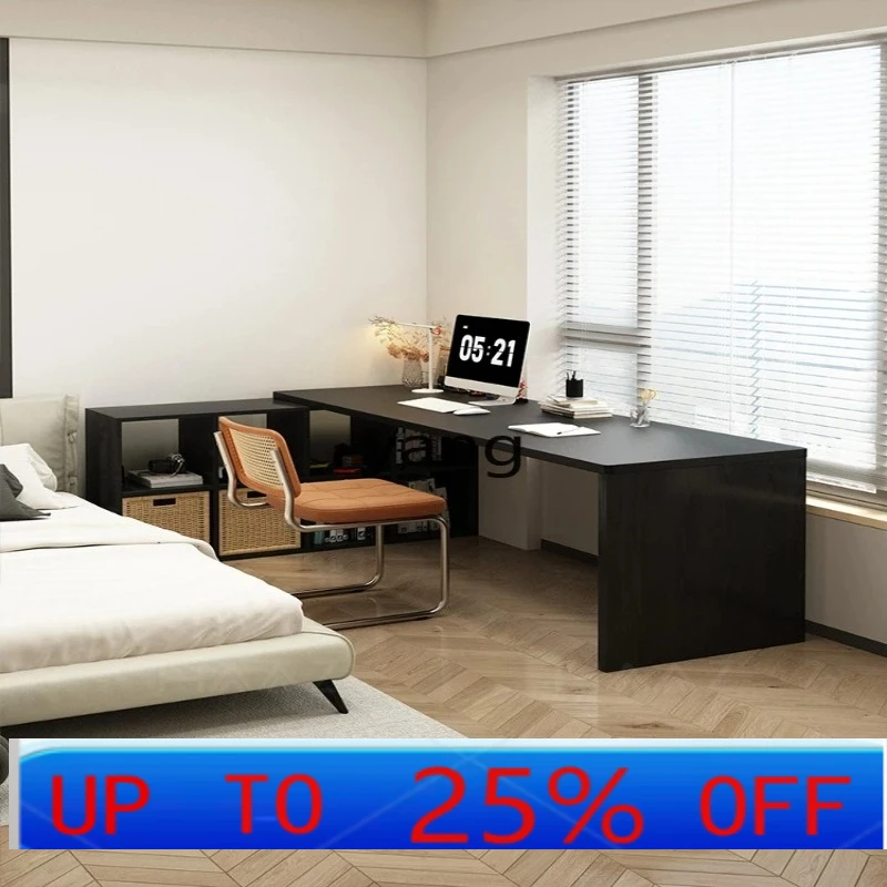 

LH black solid wood L-shaped corner table bookcase integrated computer desk bedroom home