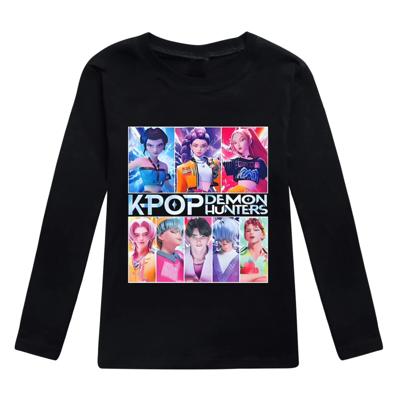 KPop شيطان الصيادين تي شيرت الاطفال أنيق موضة الكرتون ملابس كاجوال الشباب الفتيات فضفاضة س الرقبة تي شيرت الأولاد كم طويل بلايز