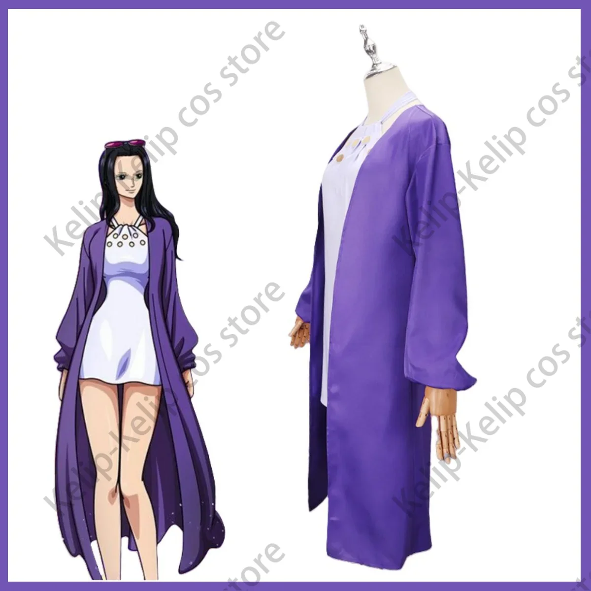 Anime Nico Robin Cosplay Kostüm Miss Allsunday Perücke Lila Kleid Lange Ärmel Mantel Mantel Frau Sexy Weihnachten Karneval Anzug