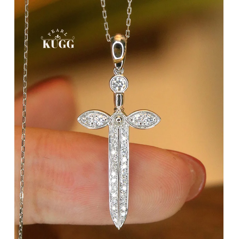 

KUGG 100% 18K White Gold Necklace Elegant Cross Pendant Real Natural Diamond Necklace for Women Birthday Gift Fine Jewelry