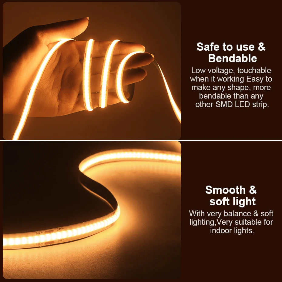 Warm/Cold/Neutral White 24V COB Led Strip Lights AU EU UK US Plug PIR Motion Sensor Led Cabinet Light Tape Self-adhesive 1-10m