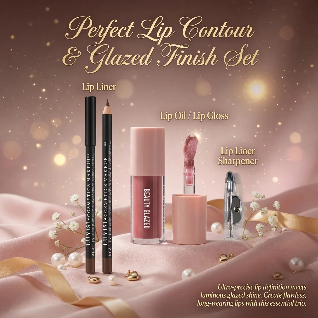 3pcs/set Daily Lip Beauty Set – 1 Blendable Lip Liners, 1 Moisturizing Lip Gloss&1 Pencil Sharpener – Soft Long-Lasting Lip Kit