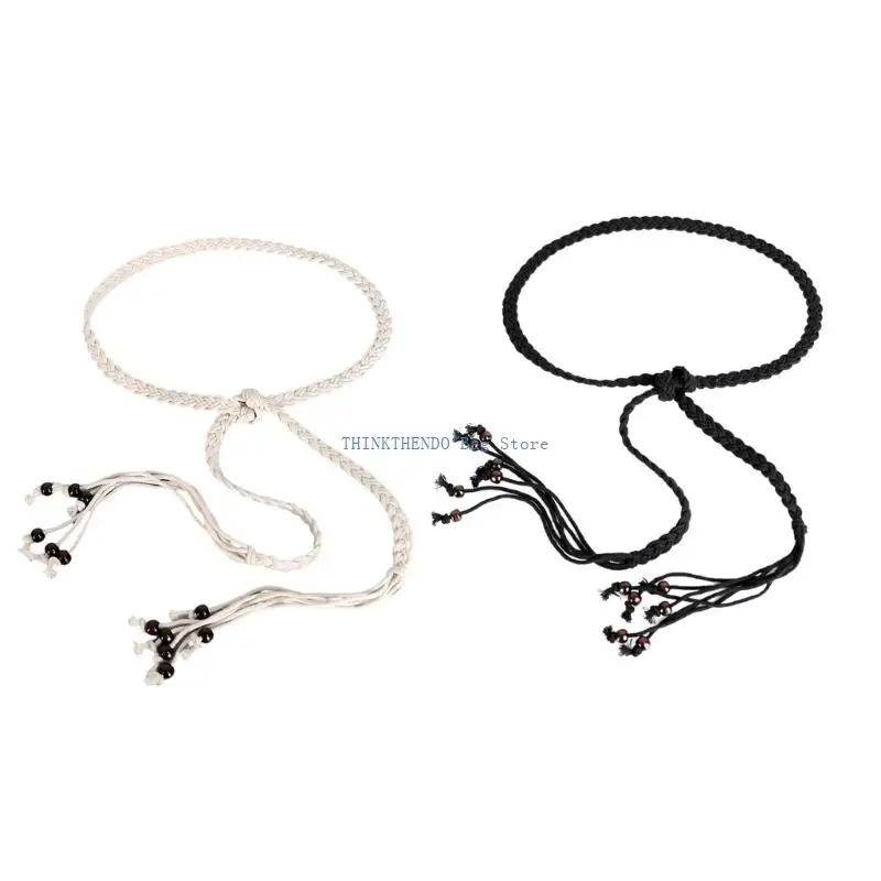 Ceinture en corde coton tressée 340D, élégante, perle ethnique, lacets attachés, longueur Flexible, corde taille pour