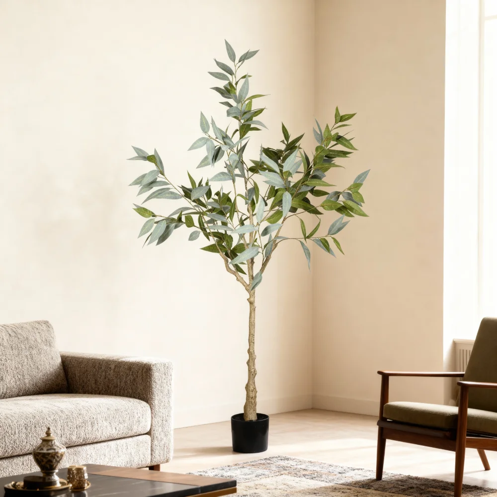 

Искусственное дерево эвкалипт высотой 5 футов в черном пластиковом горшке, растение для декора дома, офиса, интерьера.