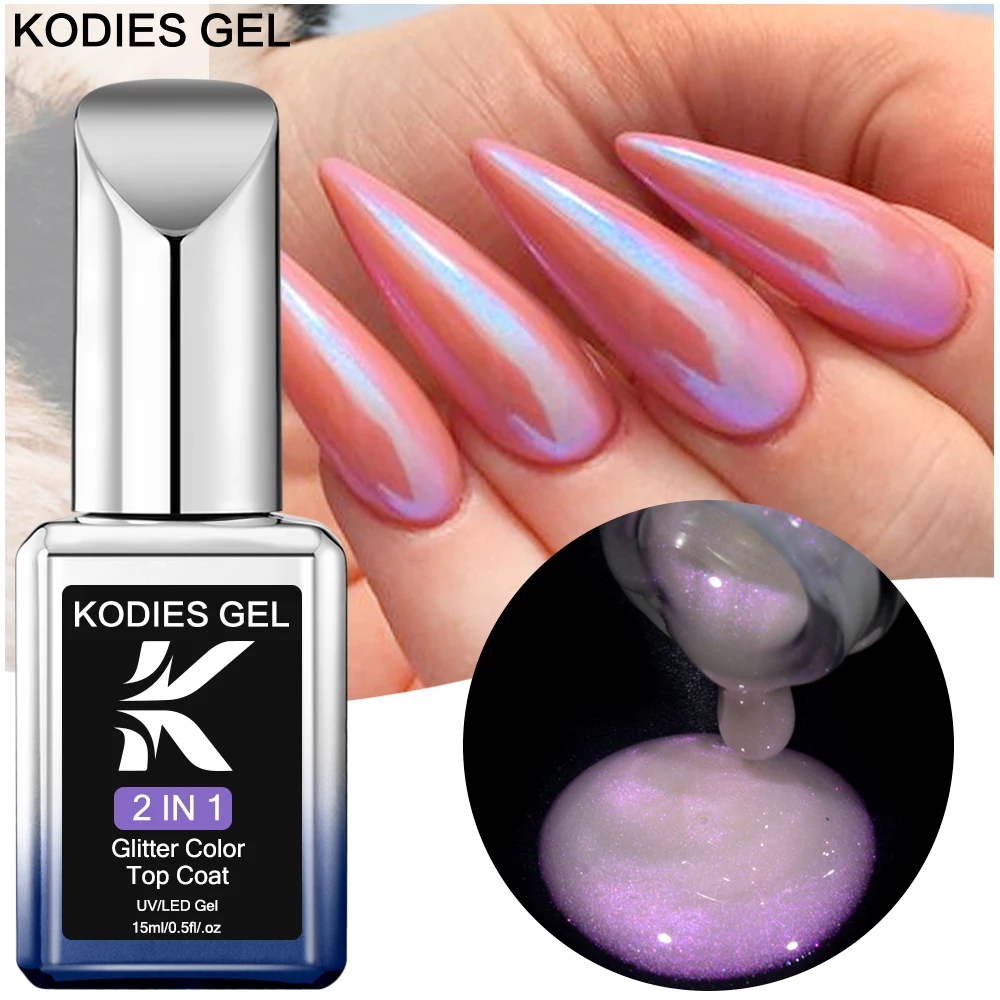 KODIES GEL Chrome Top Coat No Wipe UV Gel Nail Polish Glitter Aurora Shimmer Shine Gellak Semi Permanent UV Manicure Finish Top