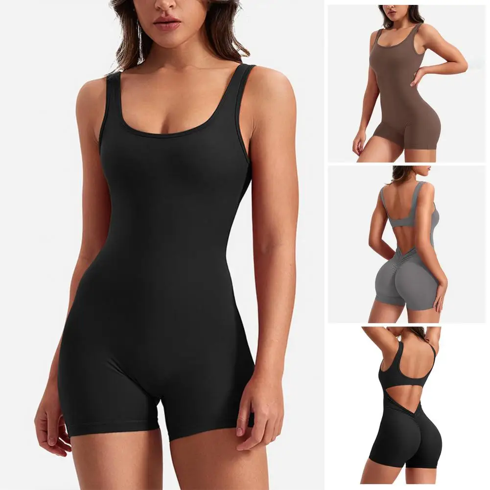 

Women Fitness Rompers Butt Lifting Yoga Rompers Women's Yoga Rompers with Hollow Out Back U Neck Design Tummy Control for Butt