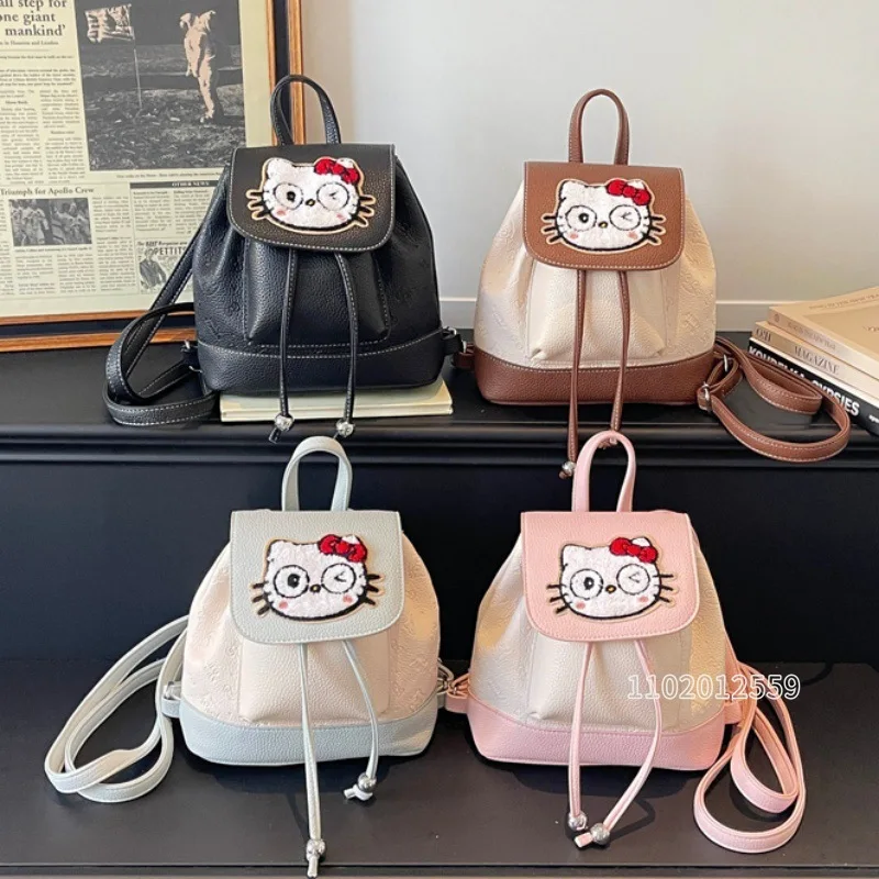 

Hello Kitty's New Mini Backpack Embroidered Cartoon Women's Backpack Flip Large Capacity Travel Leisure Backpack High Quality