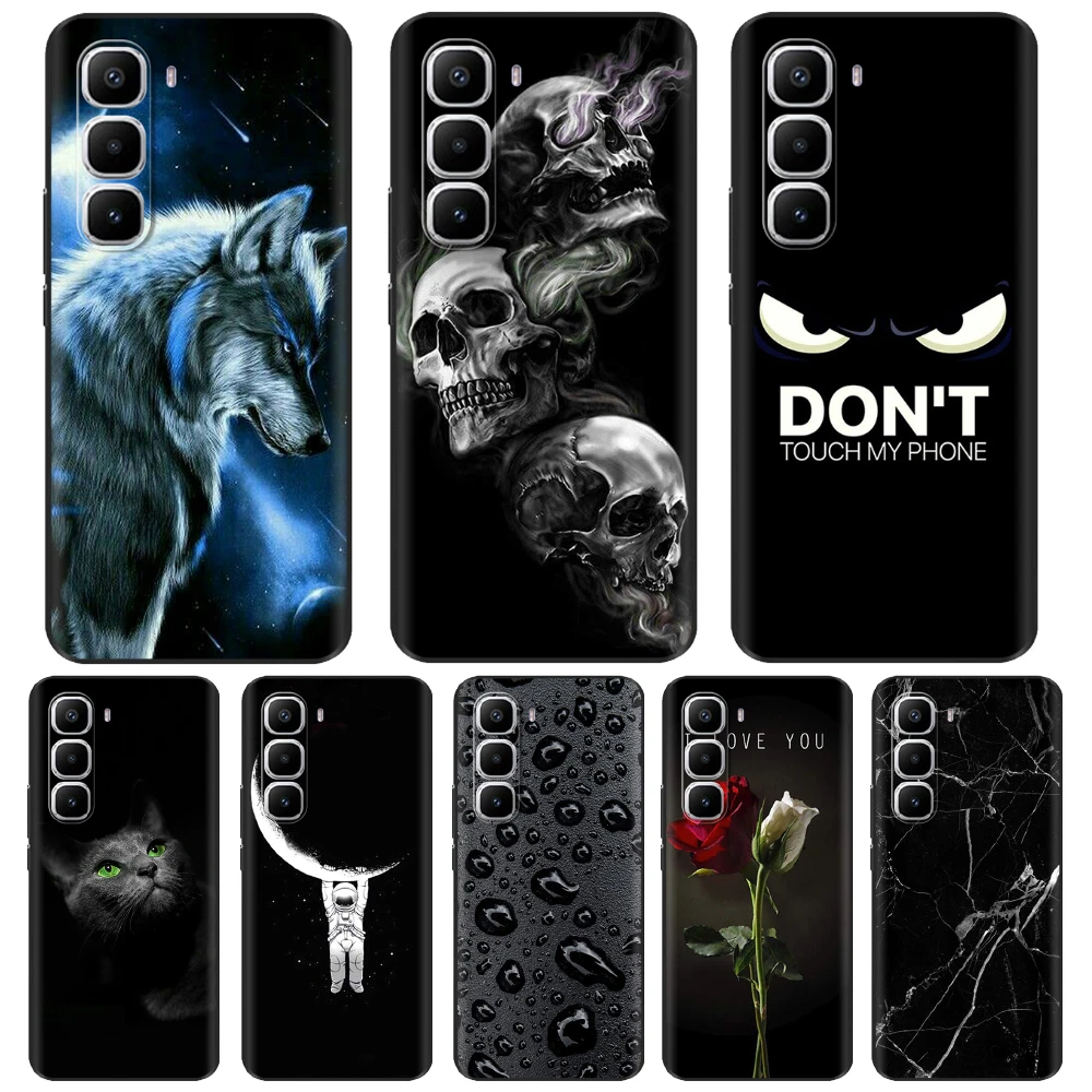Liquid Silicone Soft Funda For Infinix Hot 60 Pro Plus Phone Case For Infinix Hot 60 Pro Black Cat Artistic Pattern Back Cover