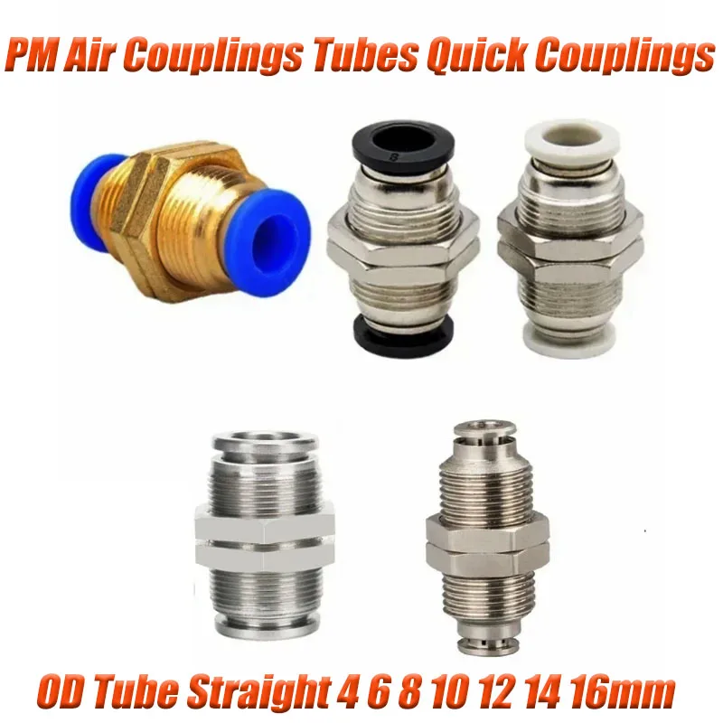 

4 6 8 10 12 14 16mm OD Tube PM Straight Pneumatic Air Fittings Push in Connect Quick Release Bulkhead Union Hose Connector