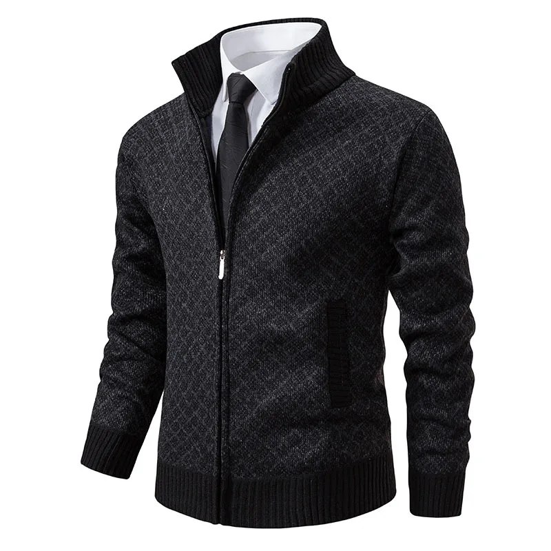 Knitted Long Sleeve Men Sweaters Stand Collar Cardigan Zipper Sweater Casual Loose Fit Slight Strech Autumn Spliced 2025